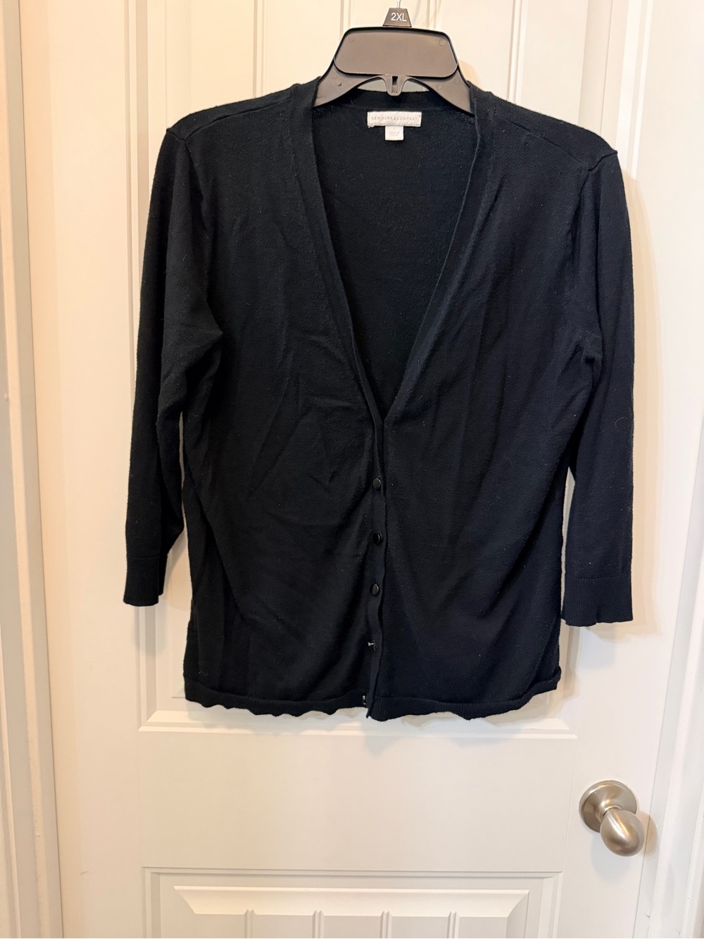 New York & Company Black V-Neck Button Cardigan